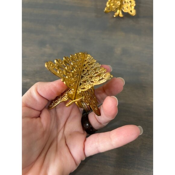 Set 4 Vintage Filigree Christmas Tree Ornaments Gold Metal Made in Germany - Picture 4 of 8